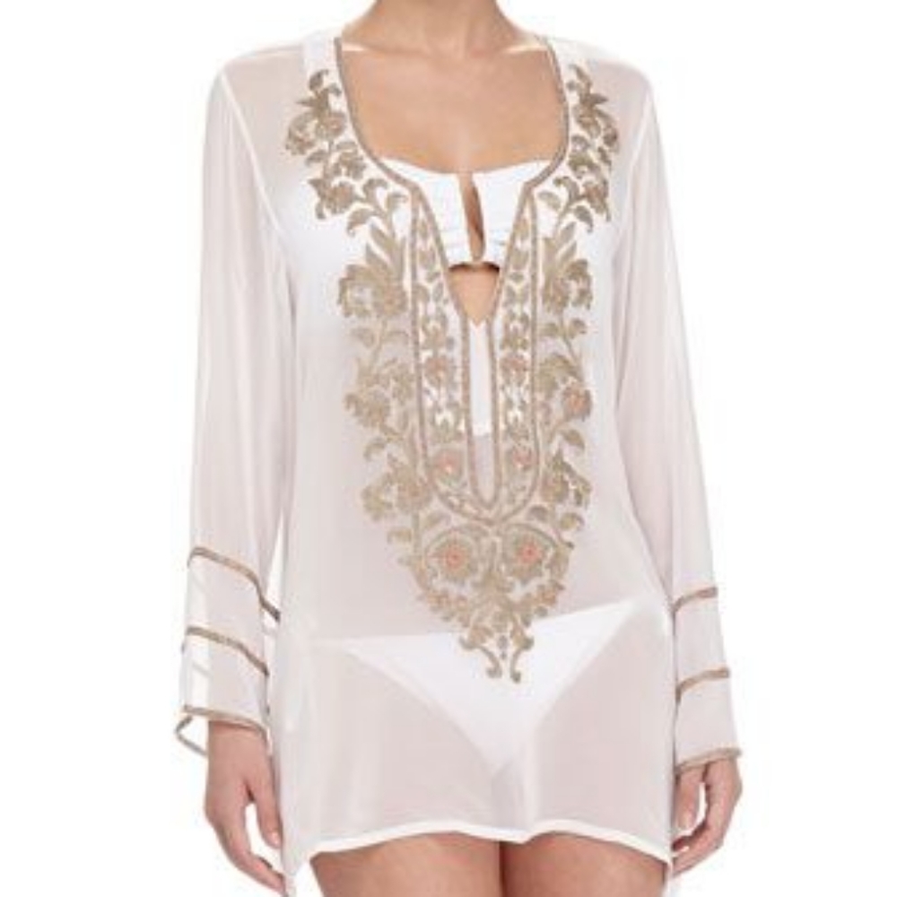 Ella Moss Sheer White Gold detail tunic NWT